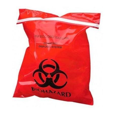 Unimed Midwest Red Biohazard Waste Stick-On Bags, 2 mil, 9"W x 10"L, 100/Box CTKCTRB042910